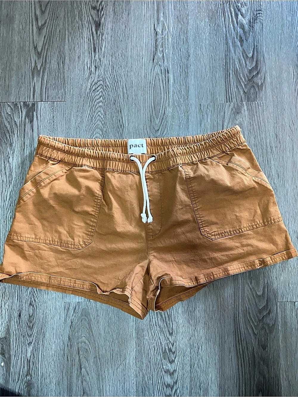 Pact Organic Cotton Twill Drawstring Utility Shorts Brown